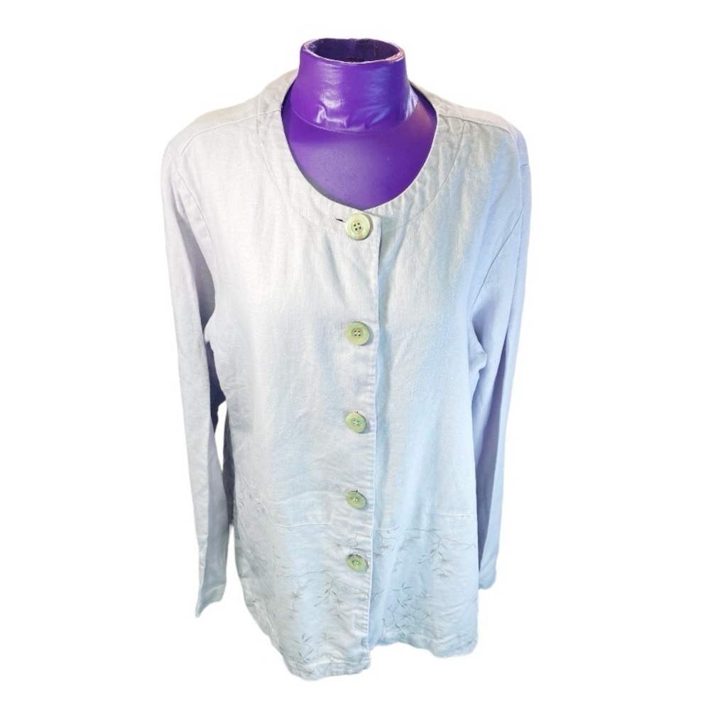 Freeport Studio vintage purple linen floral bottom button down blouse L